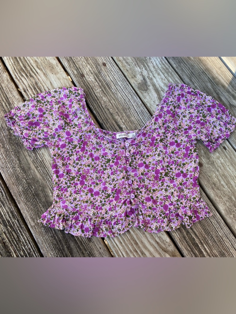 Attrattivo Floral Button-Front Crop Top Lavender Size Small